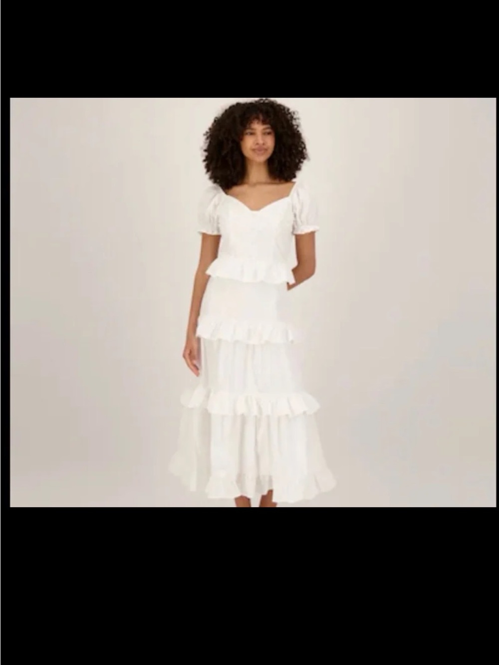FLAT WHITE Ruffle Tiered Puff Sleeve Dress in White size Small - Picture 3 of 12